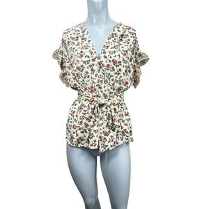 Women's max studio M V-neck short Flutter sleeve‎ floral print top preowned Boho